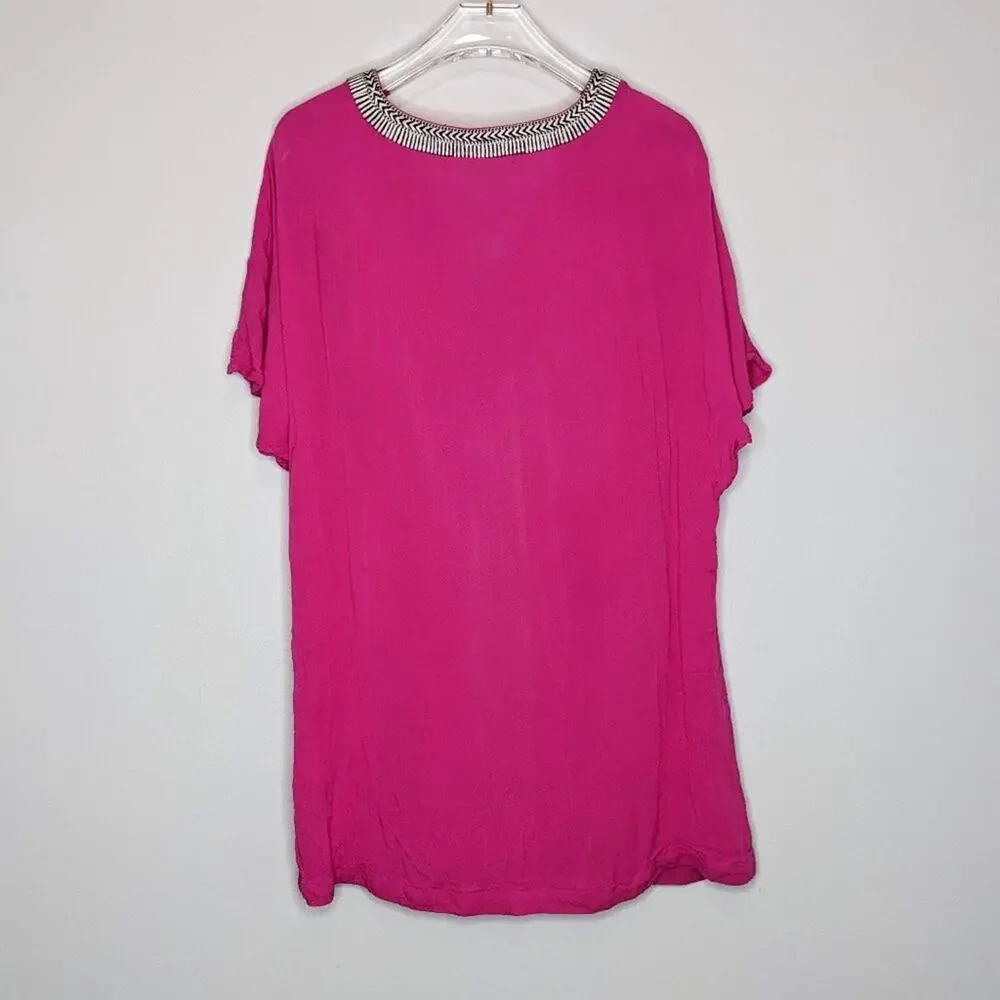 Piper by Townsen Bright Pink Beach Coverup Short Sleeve Lace Up Size S